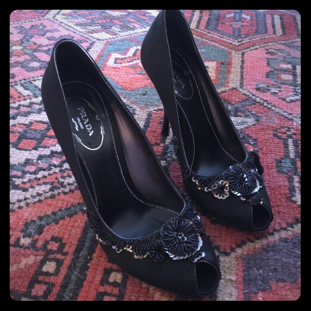 Prada Black Satin High Heels